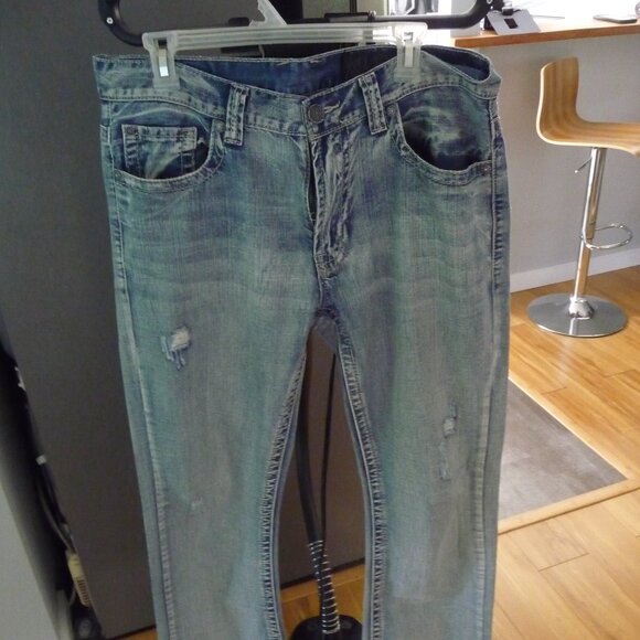 AXEL Y2K DISTRESSED BLUE STRAIGHT LEG MEN JEAN GOOD CONDITION SIZE 34/34 - Picture 1 of 7